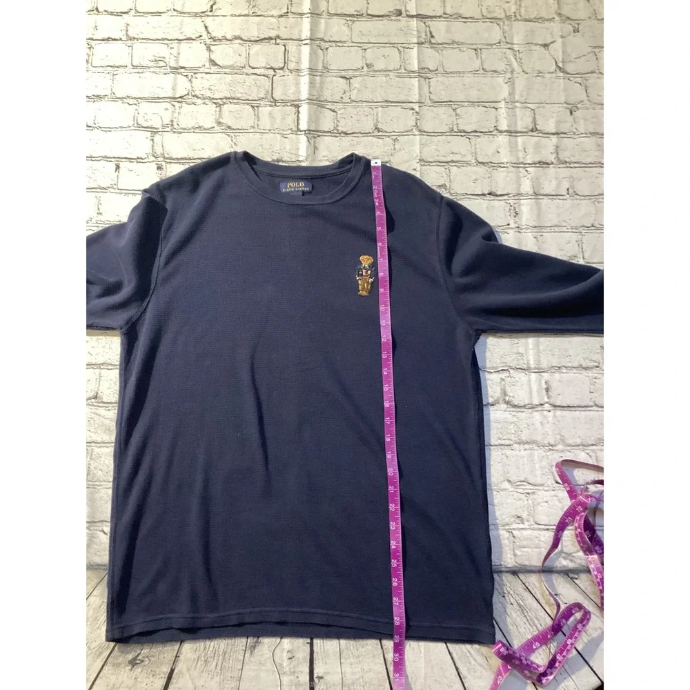 Polo Ralph Lauren Mens XL Navy Blue Waffle Knit Thermal Polo Bear Shirt